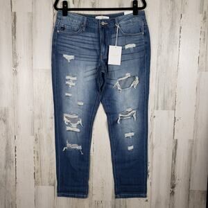 NWT Kancan Distressed Denim Russell Mid-Rise Boyfriend Relaxed Jeans Size 9/28